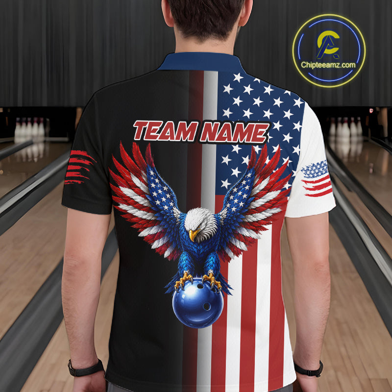 Custom US Flag Eagle Bowling Jersey for Men Bowling Team Shirts Polo & 1/4 Zip Bowling League HNT476