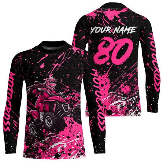 Pink Youth ATV Motocross Shirts Kid Men Women Custom Off-Road Quad Bike Shirt UPF30+ DNT77