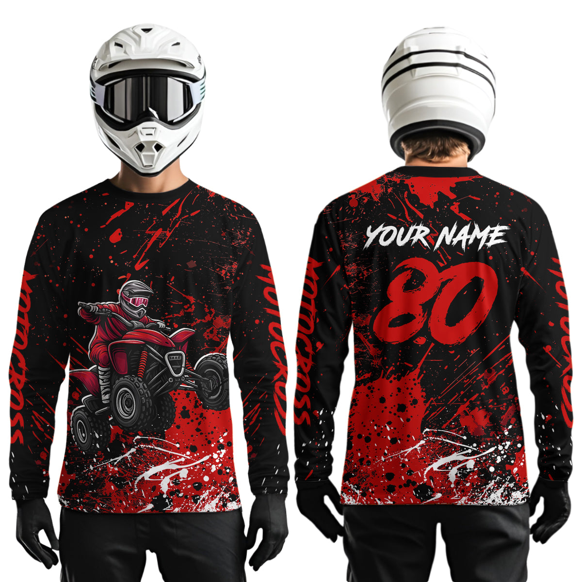 Red Youth ATV Motocross Shirts Kid Men Women Custom Off-Road Quad Bike Shirt UPF30+ DNT77