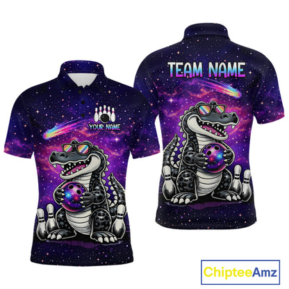 Custom Funny Galaxy Alligator Bowling Jersey for Men Bowling Tournament Polo & 1/4 Zip Bowling Team Shirts HNT218