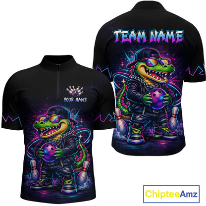 Custom Neon Funny Alligator Bowling Jersey for Men Bowling Tournament Polo & 1/4 Zip Bowling Team Shirts HNT219