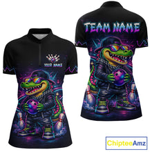 Load image into Gallery viewer, Custom Neon Funny Alligator Bowling Jersey for Women Bowling Tournament Polo &amp; 1/4 Zip Bowling Team Shirts HNT219