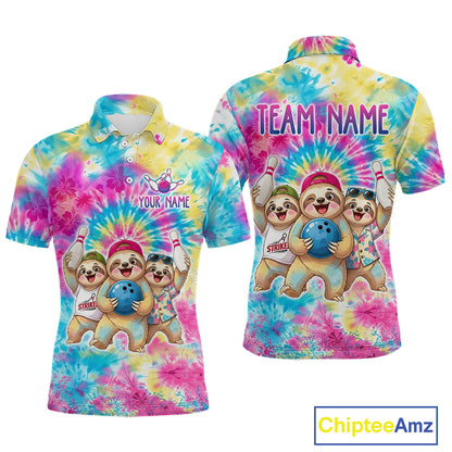 Custom Funny Sloth Bowling Jersey for Men Tropical Tie-Dye Bowling Team Shirts Bowling League HNT306