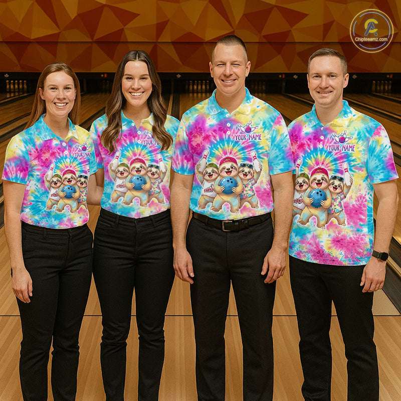 Custom Funny Sloth Bowling Jersey for Women Tropical Tie-Dye Bowling Team Shirts Bowling League HNT306