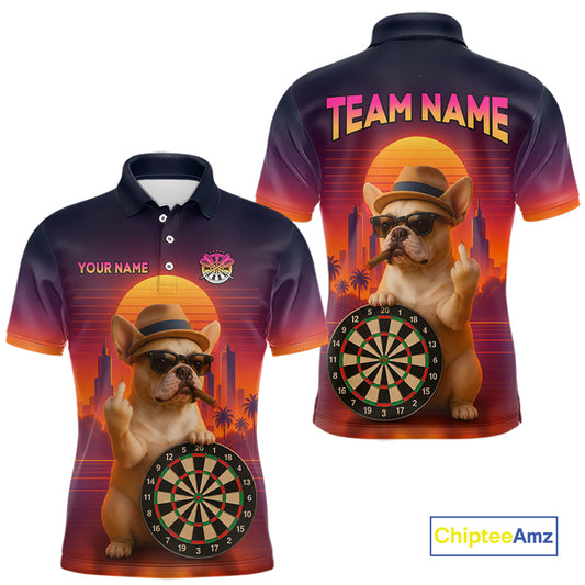 Custom Funny Bulldog Retro Sunset Darts Team Jerseys Dart League Shirts Darts Shirt for Men NNT312