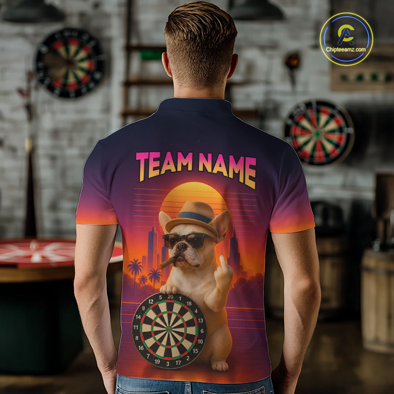 Custom Funny Bulldog Retro Sunset Darts Team Jerseys Dart League Shirts Darts Shirt for Men NNT312