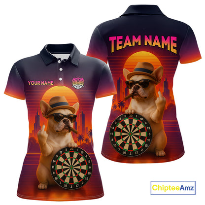 Custom Funny Bulldog Retro Sunset Darts Team Jerseys Dart League Shirts Darts Shirt for Women NNT312