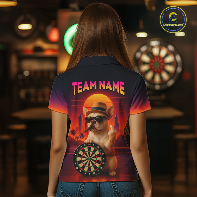 Custom Funny Bulldog Retro Sunset Darts Team Jerseys Dart League Shirts Darts Shirt for Women NNT312