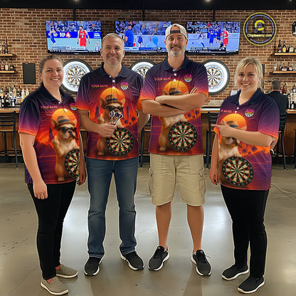 Custom Funny Bulldog Retro Sunset Darts Team Jerseys Dart League Shirts Darts Shirt for Women NNT312