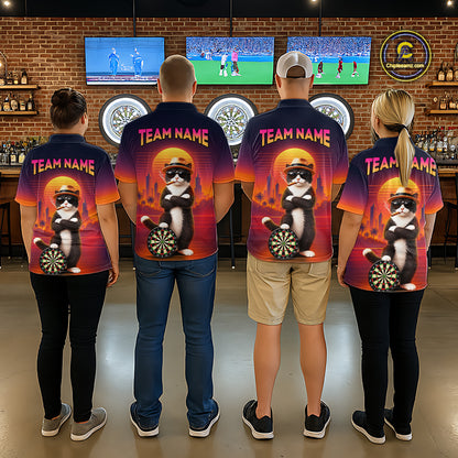 Custom Retro Funny Cat Sunset Darts Shirt for Women Darts Team Jerseys Dart League Shirts NNT313