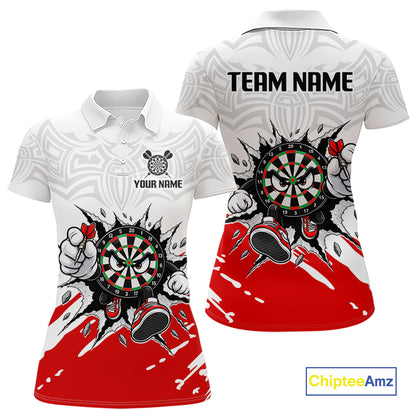 Custom Funny Red White Dartboard Darts Shirt for Women Darts Team Jerseys Dart League Shirts NNT315