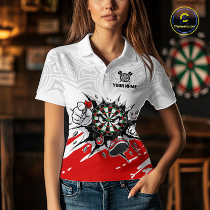 Custom Funny Red White Dartboard Darts Shirt for Women Darts Team Jerseys Dart League Shirts NNT315