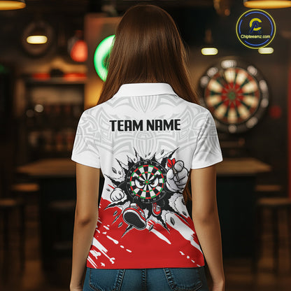 Custom Funny Red White Dartboard Darts Shirt for Women Darts Team Jerseys Dart League Shirts NNT315
