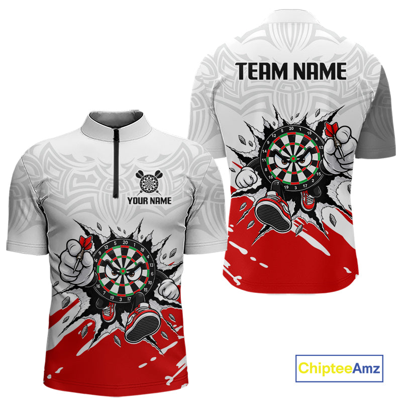 Custom Funny Red White Dartboard Darts Shirt for Men Darts Team Jerseys Dart League Shirts NNT315