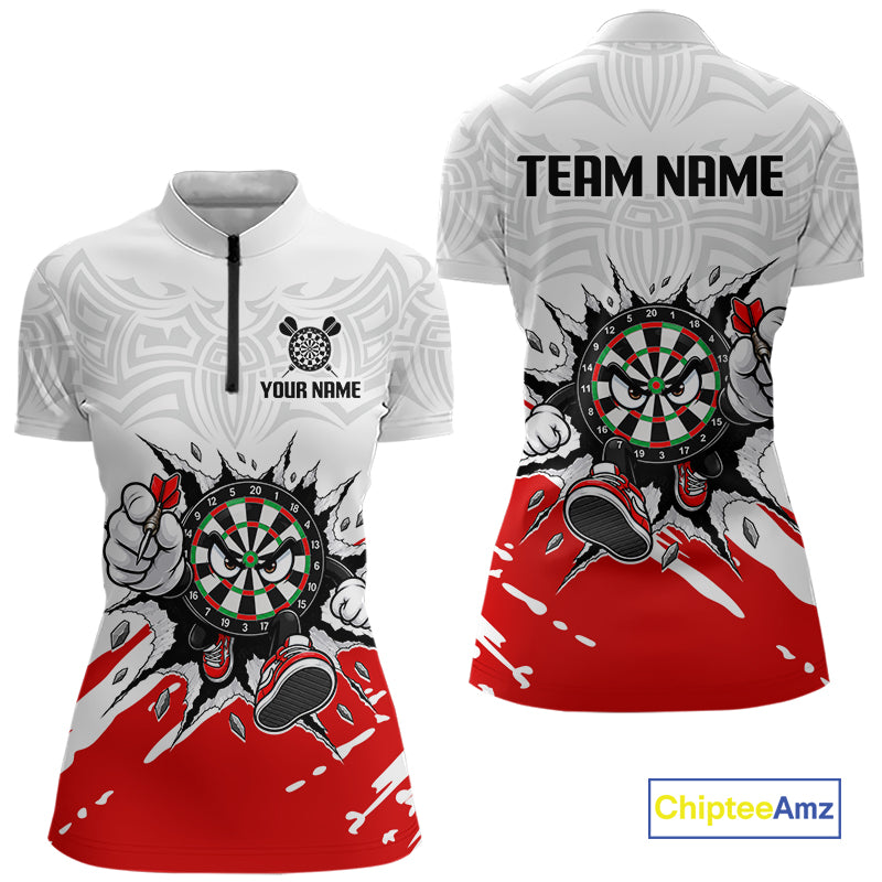 Custom Funny Red White Dartboard Darts Shirt for Women Darts Team Jerseys Dart League Shirts NNT315