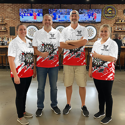 Custom Funny Red White Dartboard Darts Shirt for Men Darts Team Jerseys Dart League Shirts NNT315