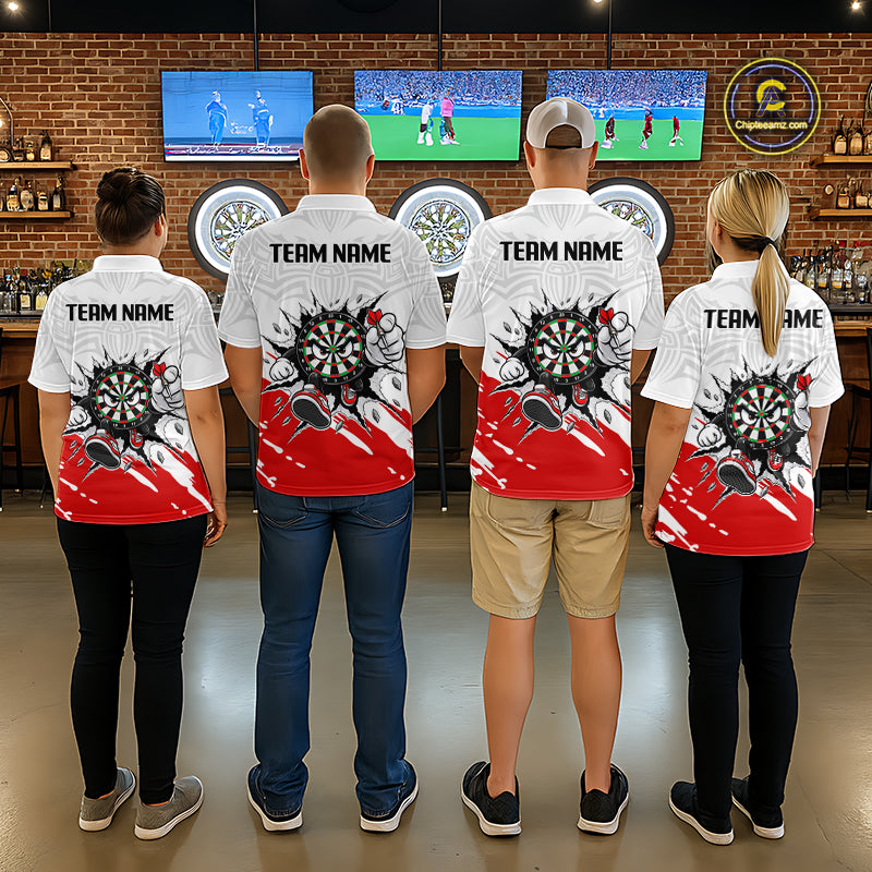 Custom Funny Red White Dartboard Darts Shirt for Women Darts Team Jerseys Dart League Shirts NNT315