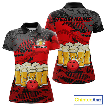 Custom Red Beer Bowling Shirts for Women Bowling Team Jersey Bowling League Polo & 1/4 Zip HNT493