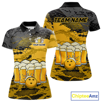 Custom Yellow Beer Bowling Shirts for Women Bowling Team Jersey Bowling League Polo & 1/4 Zip HNT493