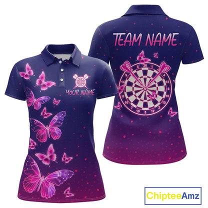 Galaxy Butterfly Womens Darts Polo & 1/4 Zip Shirts Custom Dart Shirts For Team Darts Jerseys NNT319