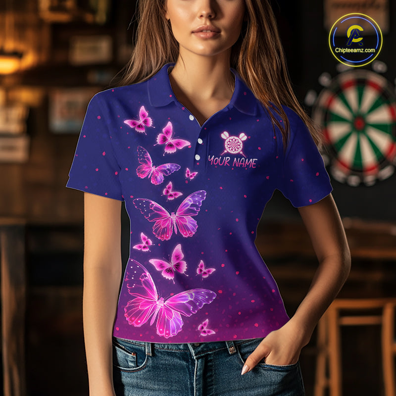 Galaxy Butterfly Womens Darts Polo & 1/4 Zip Shirts Custom Dart Shirts For Team Darts Jerseys NNT319