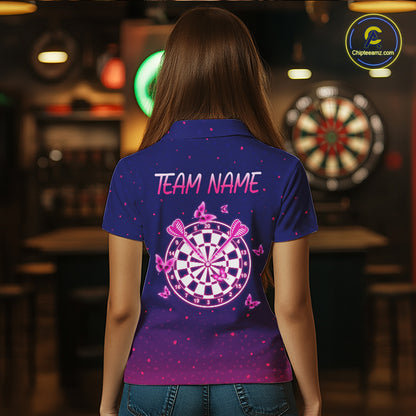 Galaxy Butterfly Womens Darts Polo & 1/4 Zip Shirts Custom Dart Shirts For Team Darts Jerseys NNT319