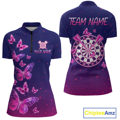 Galaxy Butterfly Womens Darts Polo & 1/4 Zip Shirts Custom Dart Shirts For Team Darts Jerseys NNT319