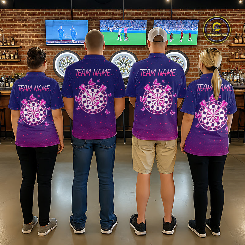 Galaxy Butterfly Mens Darts Polo & 1/4 Zip Shirts Custom Dart Shirts For Team Darts Jerseys NNT319