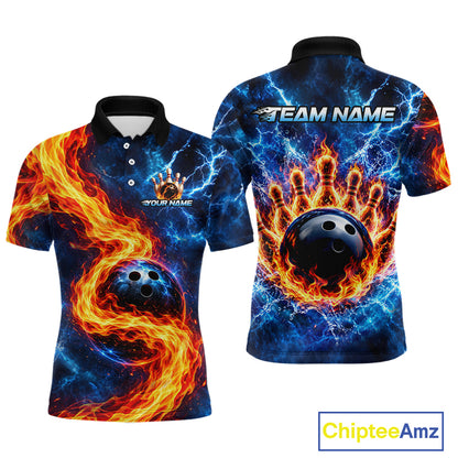 Custom Flame and Water Bowling Shirt for Men Bowling Team Jersey for Bowler Bowling League HNT579