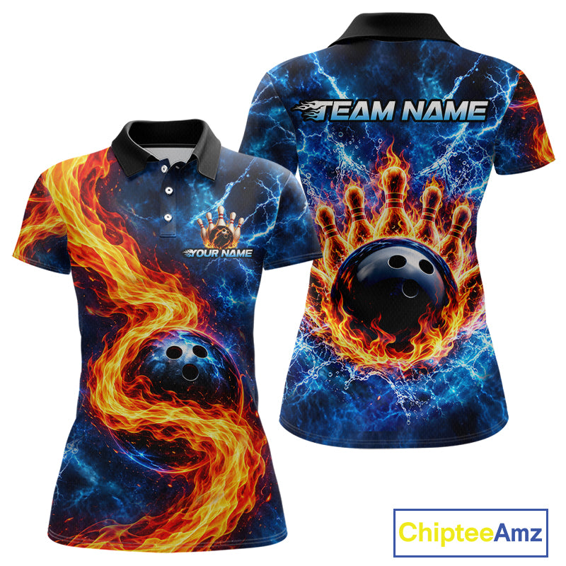 Custom Flame and Water Bowling Shirt for Women Bowling Team Jersey for Bowler Bowling League HNT579