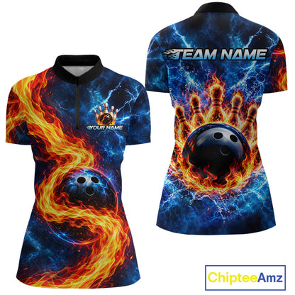 Custom Flame and Water Bowling Shirt for Women Bowling Team Jersey for Bowler Bowling League HNT579