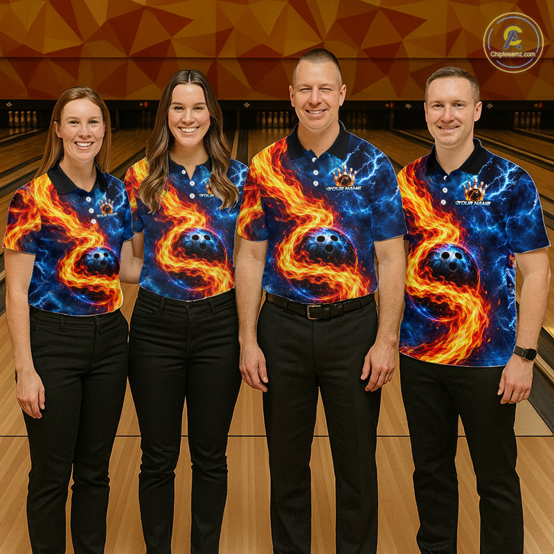 Custom Flame and Water Bowling Shirt for Men Bowling Team Jersey for Bowler Bowling League HNT579