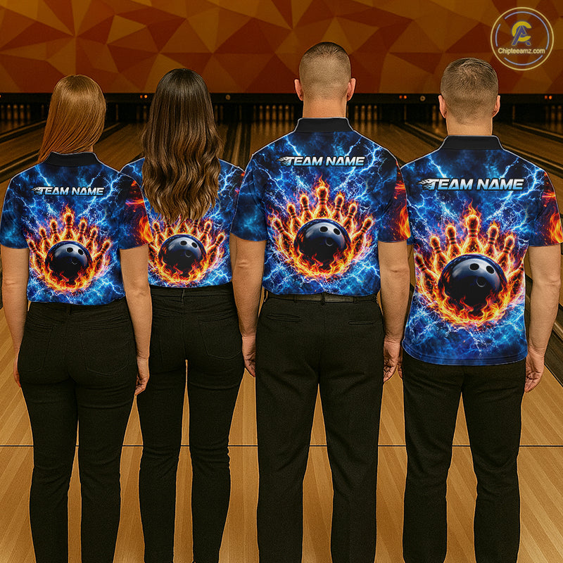 Custom Flame and Water Bowling Shirt for Women Bowling Team Jersey for Bowler Bowling League HNT579