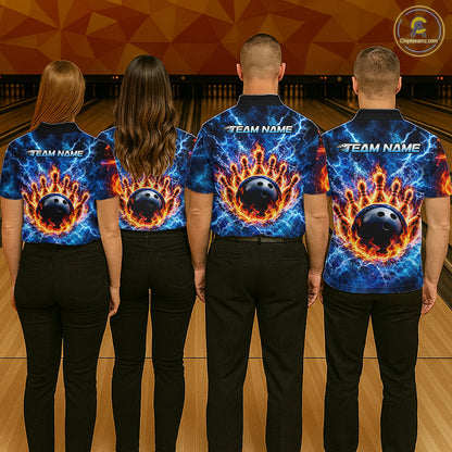Custom Flame and Water Bowling Shirt for Men Bowling Team Jersey for Bowler Bowling League HNT579