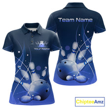 Load image into Gallery viewer, Custom Blue Bowling Jersey for Women Bowling Uniform Bowling Team Shirts Polo &amp; 1/4 Zip HNT168
