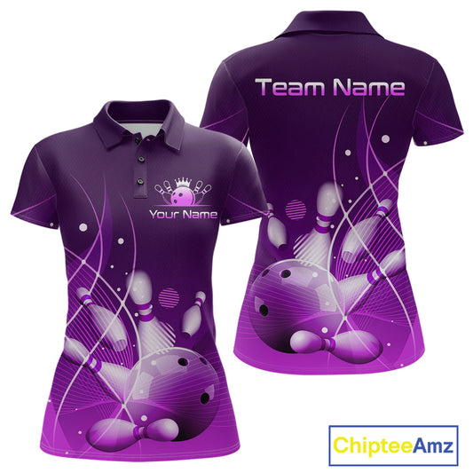 Custom Purple Bowling Jersey for Women Bowling Uniform Bowling Team Shirts Polo & 1/4 Zip HNT168