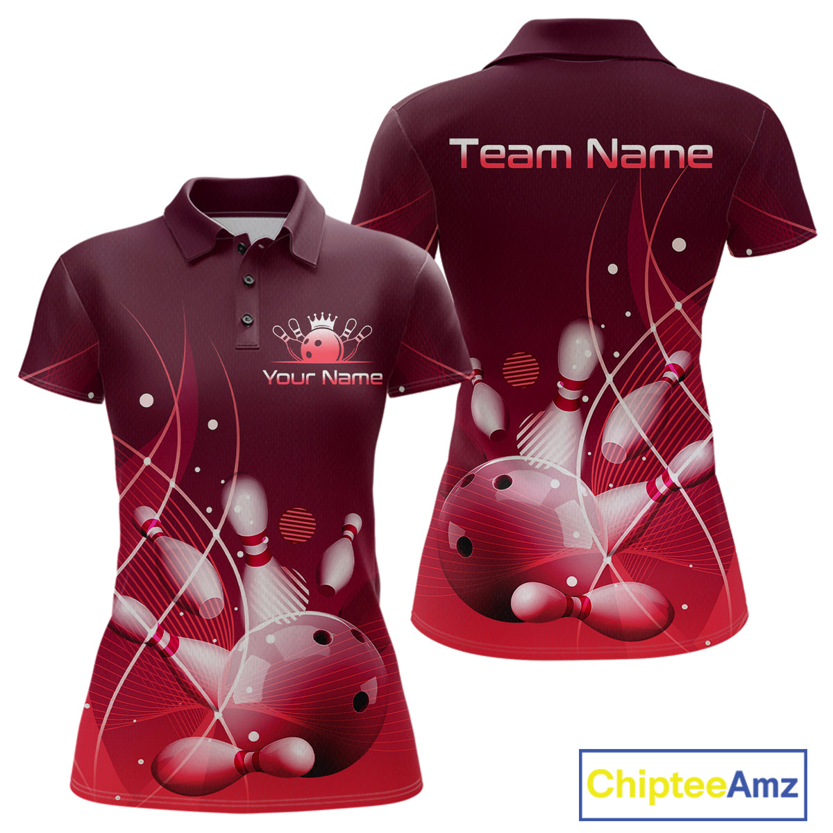 Custom Red Bowling Jersey for Women Bowling Uniform Bowling Team Shirts Polo & 1/4 Zip HNT168