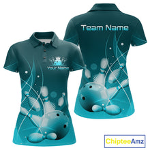 Load image into Gallery viewer, Custom Turquoise Bowling Jersey for Women Bowling Uniform Bowling Team Shirts Polo &amp; 1/4 Zip HNT168