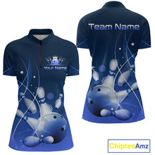 Load image into Gallery viewer, Custom Blue Bowling Jersey for Women Bowling Uniform Bowling Team Shirts Polo &amp; 1/4 Zip HNT168