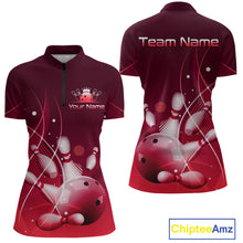 Load image into Gallery viewer, Custom Red Bowling Jersey for Women Bowling Uniform Bowling Team Shirts Polo &amp; 1/4 Zip HNT168