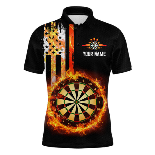 Custom Flame US Flag Darts Shirt for Men Darts Team Jerseys Dart Tournament Polo & 1/4 Zip NNT115
