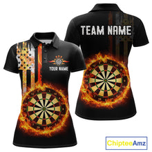 Load image into Gallery viewer, Custom Flame US Flag Darts Shirt for Women Darts Team Jerseys Dart Tourament Polo &amp; 1/4 Zip NNT115