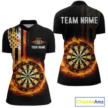 Load image into Gallery viewer, Custom Flame US Flag Darts Shirt for Women Darts Team Jerseys Dart Tourament Polo &amp; 1/4 Zip NNT115