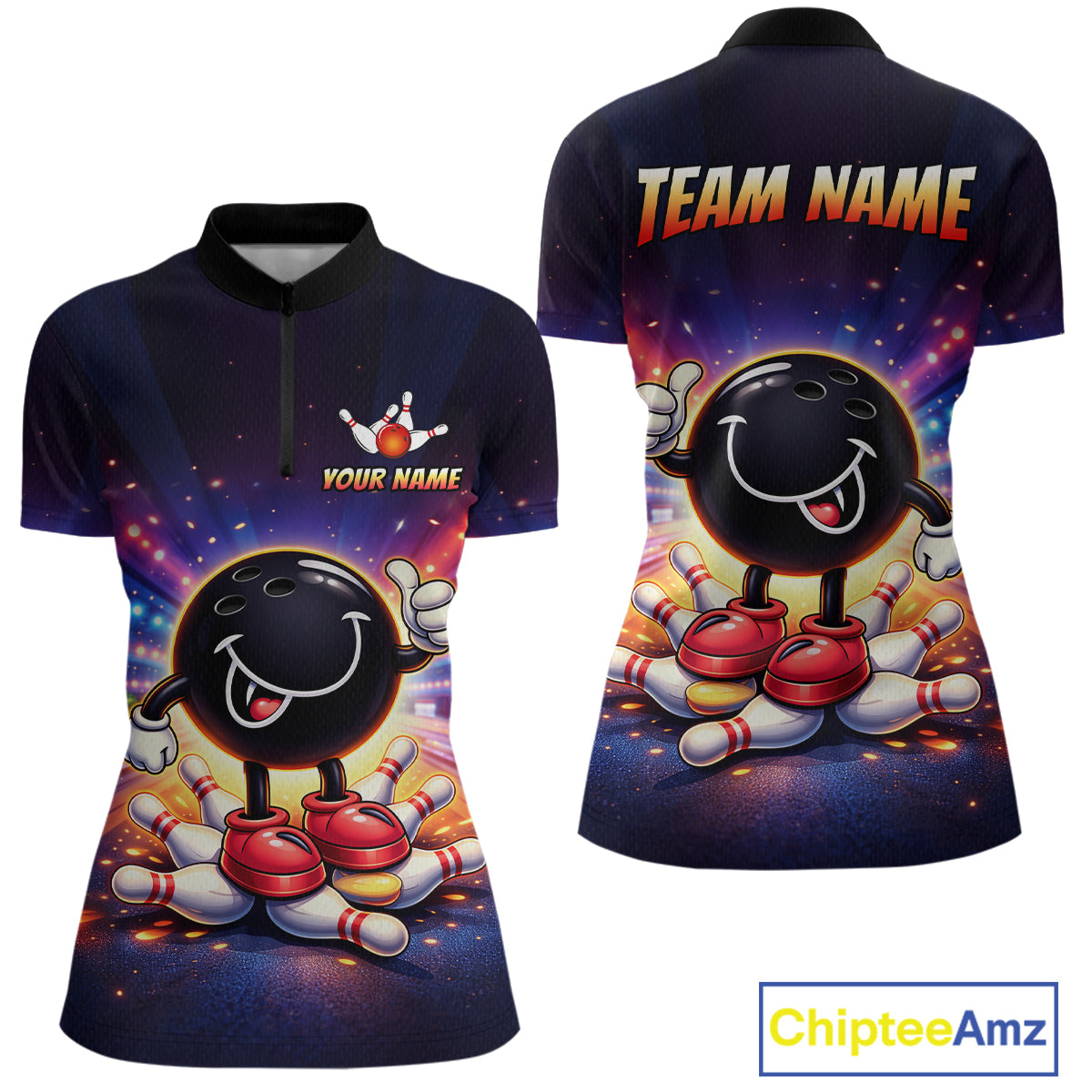 Custom Funny Bowling Jersey for Women Bowling Tournament Polo & 1/4 Zip Bowling Team Shirts HNT221