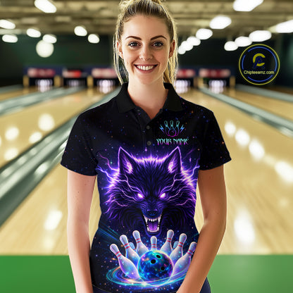 Custom Galaxy Wolf Bowling Jersey for Women Bowling Tournament Polo & 1/4 Zip Bowling Team Shirts HNT220