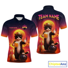 Load image into Gallery viewer, Custom Beer Cat Retro Bowling Shirt for Men Cat Funny Beer Bowling Team Jersey Polo &amp;1/4 Zip HNT275