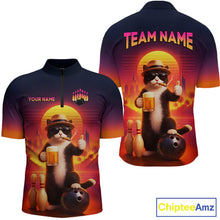 Load image into Gallery viewer, Custom Beer Cat Retro Bowling Shirt for Men Cat Funny Beer Bowling Team Jersey Polo &amp;1/4 Zip HNT275