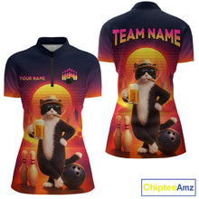 Load image into Gallery viewer, Beer Cat Funny Bowling Shirt for Women Retro Custom Cat with Beer Bowling Team Jersey HNT274