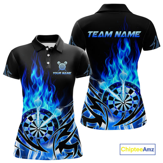 Blue Flame Womens Darts Polo & Quarter Zip Shirts Custom Dart Shirts For Team Darts Jerseys NNT318