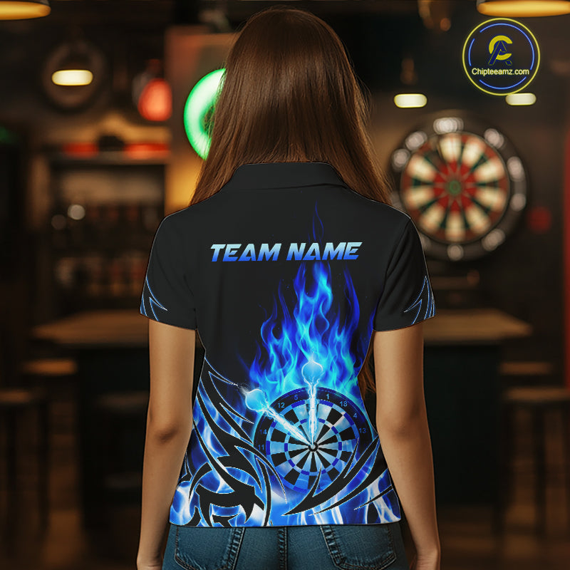 Blue Flame Womens Darts Polo & Quarter Zip Shirts Custom Dart Shirts For Team Darts Jerseys NNT318